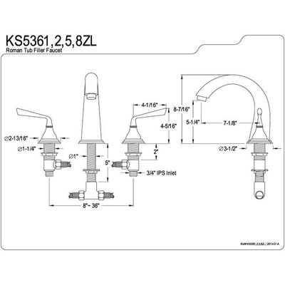 Kingston Brass Silver Sage Chrome Bathroom Roman Tub Filler KS5361ZL