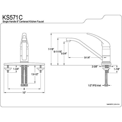 Kingston Brass Chrome Single Handle 8" Kitchen Faucet KS571C