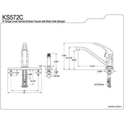 Kingston Brass Chrome Single Handle 8" Kitchen Faucet With Side Sprayer KS572C