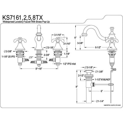 Kingston Satin Nickel French Country 8" Widespread Bathroom Faucet KS7168TX