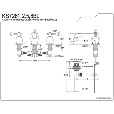 Kingston Chrome English Vintage Widespread Bathroom Faucet w\ drain KS7261BL