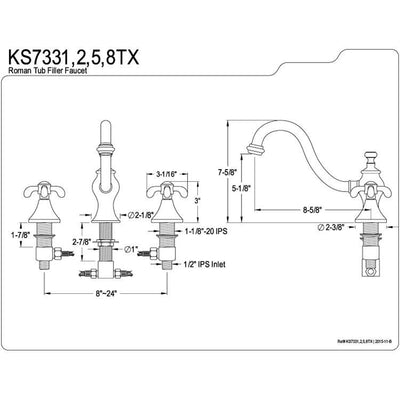 Kingston Chrome French Country Deck Mounted Roman Tub Filler Faucet KS7331TX