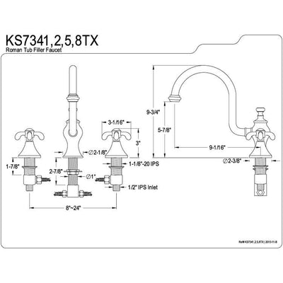 Kingston Polished Brass Roman Tub Filler Faucet w/ High Rise Spout KS7342TX