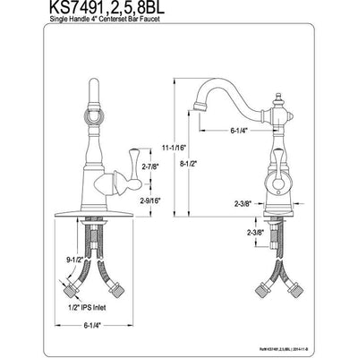 Kingston Brass Chrome English Vintage Bar Faucet With Cover Plate KS7491BL