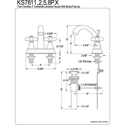 Kingston Brass Chrome 2 Handle 4" Centerset Bathroom Faucet w Pop-up KS7611PX