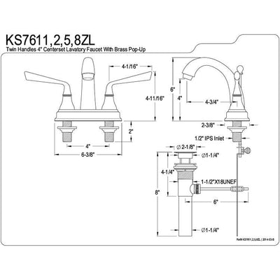 Kingston Silver Sage Satin Nickel 4" Centerset Bathroom Faucet W Drain KS7618ZL