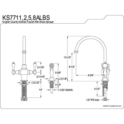 Kingston English Country Chrome Kitchen Faucet with Brass Sprayer KS7711ALBS