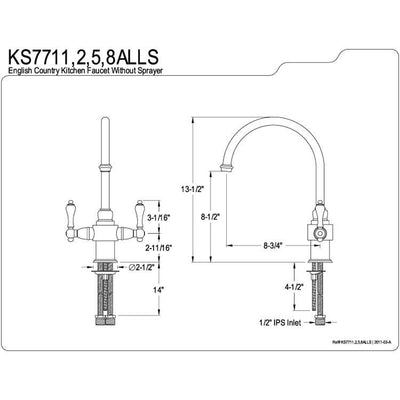 Kingston English Country Chrome Kitchen Faucet without Sprayer KS7711ALLS