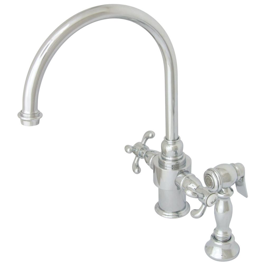 Kingston Brass Chrome French Country Kitchen Faucet w/ Brass Sprayer KS7711TXBS