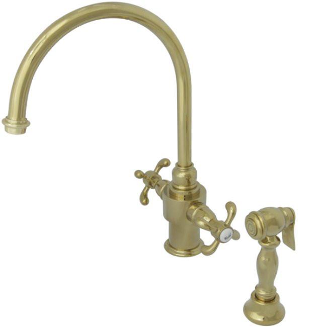 Kingston Polished Brass French Country Kitchen Faucet w Sprayer KS7712TXBS