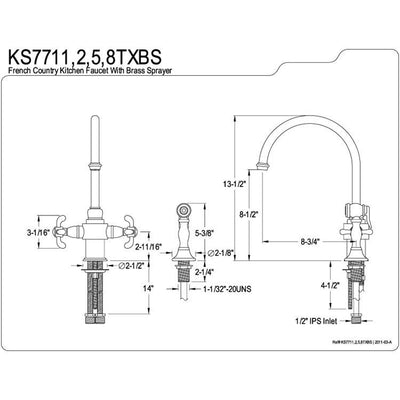 Kingston Oil Rubbed Bronze French Country Kitchen Faucet w Sprayer KS7715TXBS