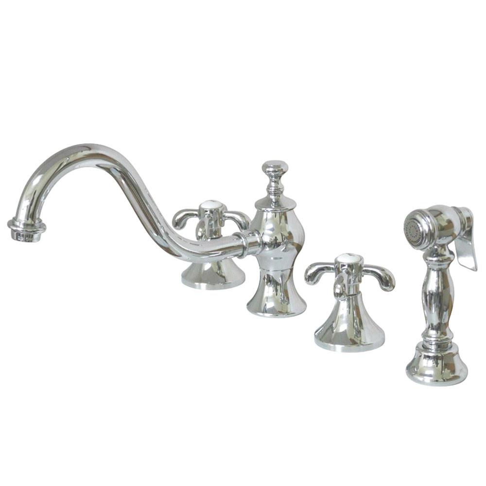 Kingston Chrome French Country 8" Widespread Kitchen Faucet w Sprayer KS7761TXBS