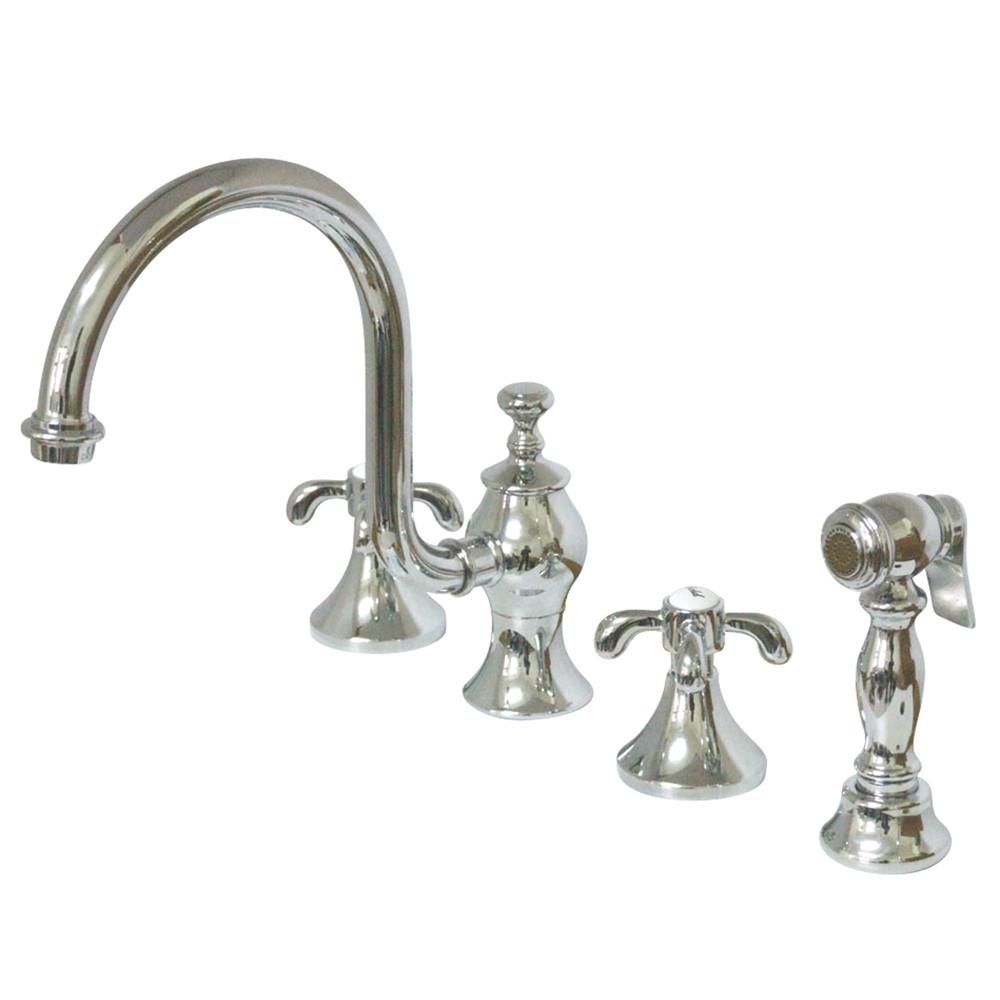 Kingston Chrome French Country Widespread Kitchen Faucet w/ Sprayer KS7781TXBS