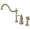 Kingston Satin Nickel Templeton Widespread Kitchen Faucet W Sprayer KS7808TPLBS