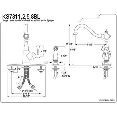 Kingston Brass Chrome Single Handle Kitchen Faucet with White Sprayer KS7811BL