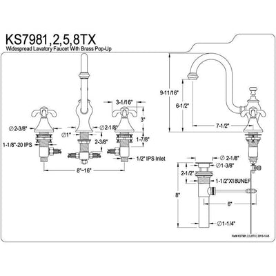 Kingston Chrome French Country 8" Widespread Bathroom Faucet w/ pop-up KS7981TX