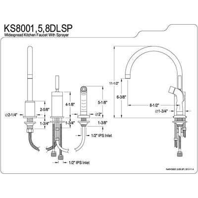 Kingston Chrome Single Lever Widespread Kitchen Faucet With Sprayer KS8001DLSP