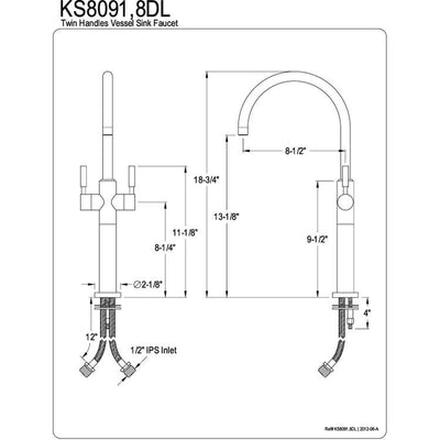 Kingston Brass Concord Chrome Twin Lever Handles Vessel Sink Faucet KS8091DL