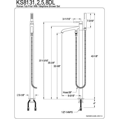 Kingston Concord Chrome Pillar Roman tub filler faucet w/ Hand Shower KS8131DL