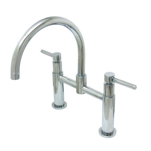 Kingston Chrome Two Handle 8" Goose Neck Deck Mount Kitchen Faucet KS8171DLLS