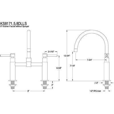 Kingston Chrome Two Handle 8" Goose Neck Deck Mount Kitchen Faucet KS8171DLLS