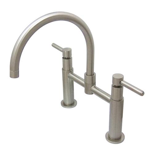 Satin Nickel Two Handle 8" Goose Neck Deck Mount Kitchen Faucet KS8178DLLS