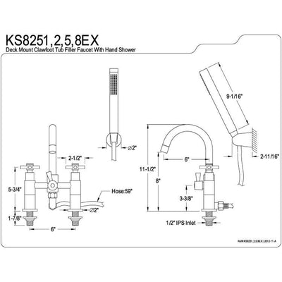 Satin Nickel 2 Handle Roman tub filler faucet w/ Hand Shower KS8258EX