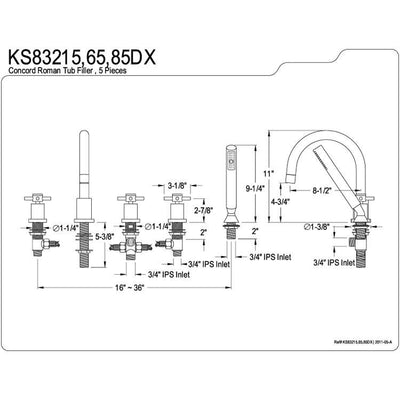 Kingston Brass Concord Chrome Roman tub filler faucet w/ Hand Shower KS83215DX