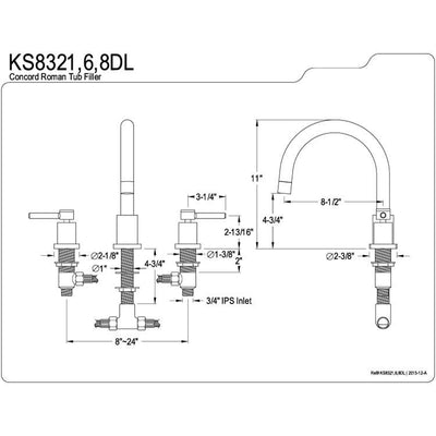 Kingston Brass Concord Chrome Two Handle Roman tub filler faucet KS8321DL