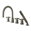 Kingston Brass KS83285ZX 5-Piece Roman Tub Filler with Spray Satin Nickel