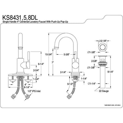 Kingston Concord Chrome Single Handle Bathroom Faucet w/ Push-up Drain KS8431DL