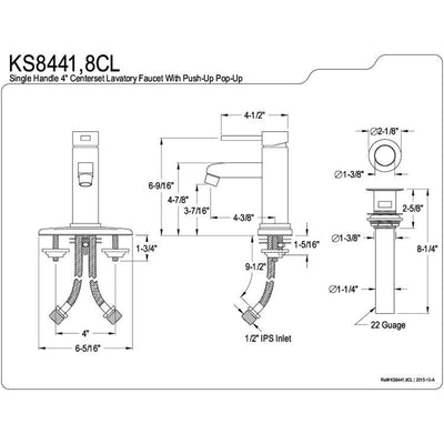 Kingston Brass Claremont Chrome Bathroom Faucet with Push Up Drain KS8441CL