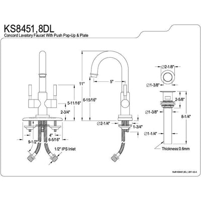 Kingston Concord Chrome Two Handle Bathroom Faucet w/ Push-up Drain KS8451DL