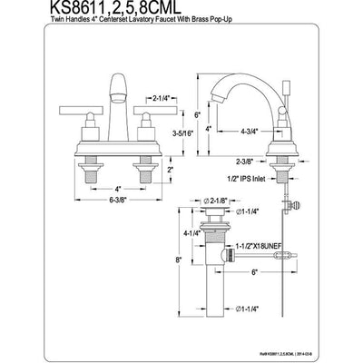 Kingston Brass Chrome Manhattan 4" Bathroom faucet with brass pop-up KS8611CML