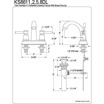 Chrome Two Handle Centerset Bathroom Faucet w/ Brass Pop-Up KS8611DL