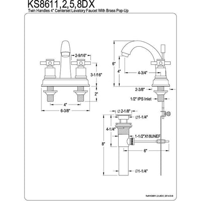 Chrome Two Handle Centerset Bathroom Faucet w/ Brass Pop-Up KS8611DX