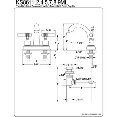 Kingston Satin Nickel/Polished Brass Centerset Bathroom Faucet w Pop-up KS8619ML