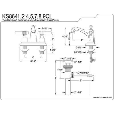 Kingston Brass Chrome 2 Handle 4" Centerset Bathroom Faucet w Pop-up KS8647QL