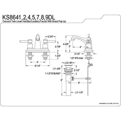 Satin Nickel Two Handle Centerset Bathroom Faucet w/ Brass Pop-Up KS8648DL