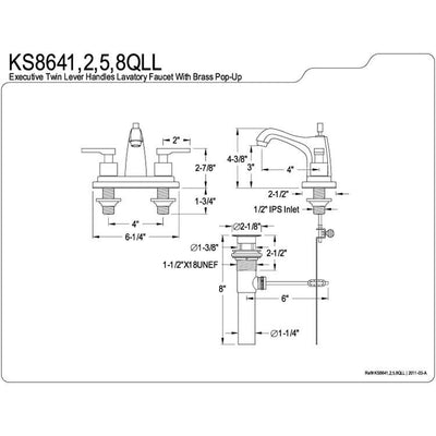 Kingston Satin Nickel 2 Handle 4" Centerset Bathroom Faucet w Pop-up KS8648QLL