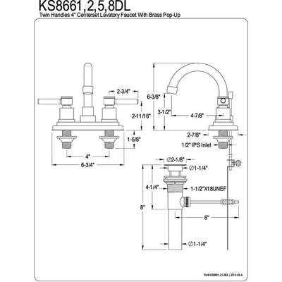 Chrome Two Handle Centerset Bathroom Faucet w/ Brass Pop-Up KS8661DL