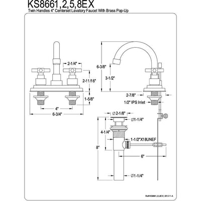 Kingston Brass Chrome 2 Handle 4" Centerset Bathroom Faucet w Pop-up KS8661EX