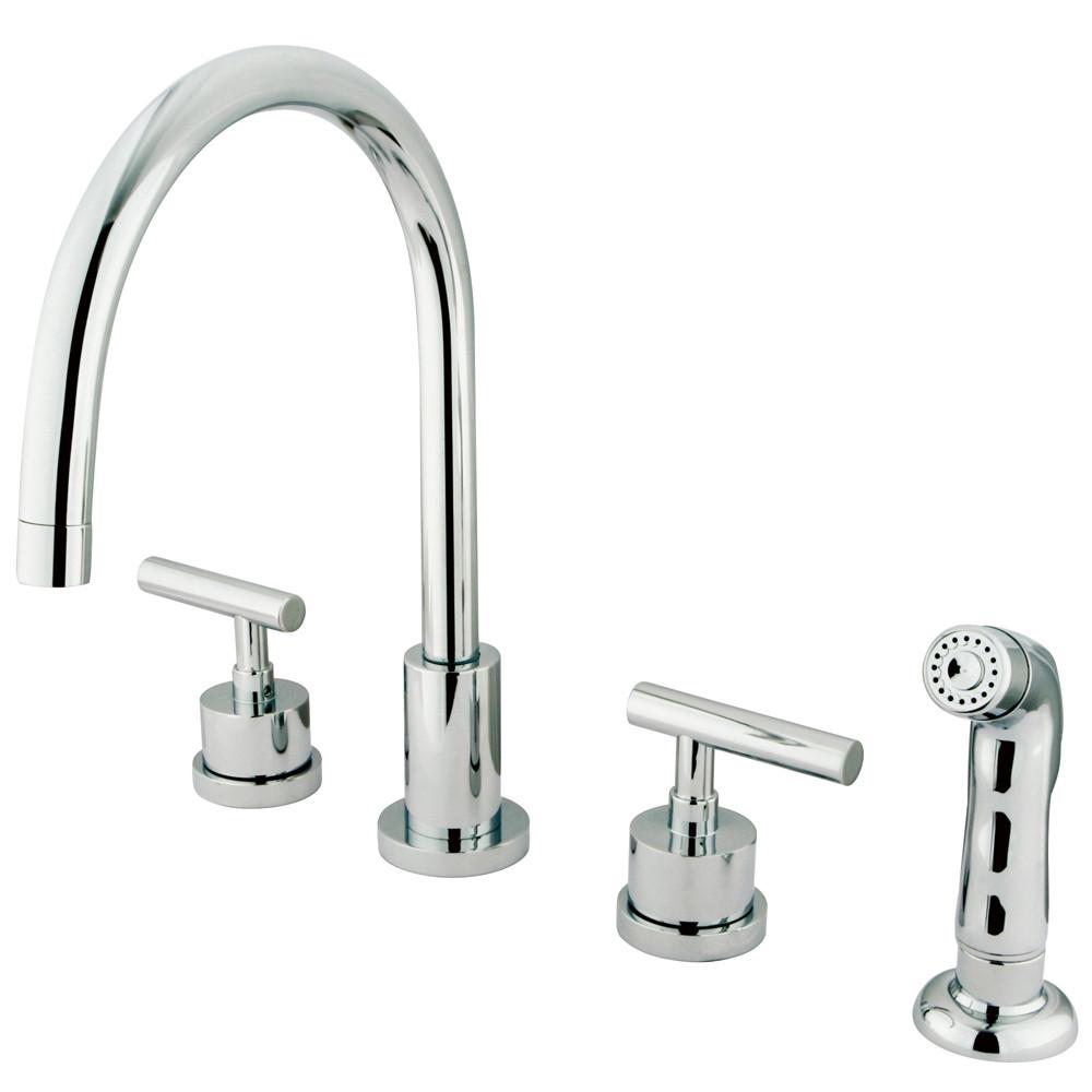 Kingston Chrome Manhattan widespread kitchen faucet with sprayer KS8721CML