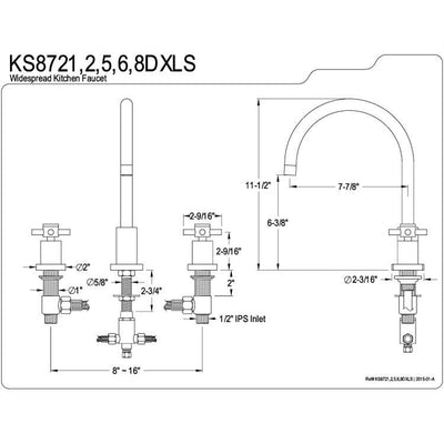 Kingston Brass Concord Chrome Two Handle Widespread Kitchen Faucet KS8721DXLS