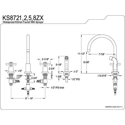 Kingston Brass KS8721ZX Widespread Kitchen Faucet Polished Chrome