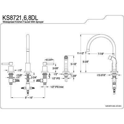 Satin Nickel Two Handle Widespread Kitchen Faucet Matching Sprayer KS8728DL