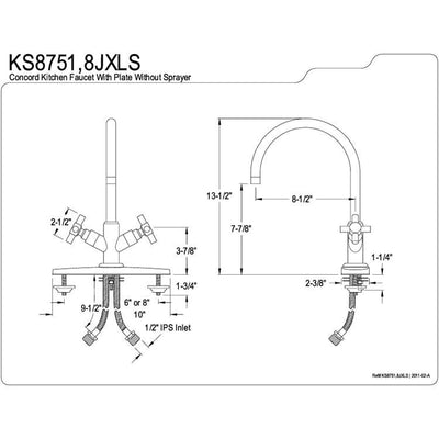 Kingston Brass Concord Chrome Two Handle Kitchen Faucet w/out Sprayer KS8751JXLS