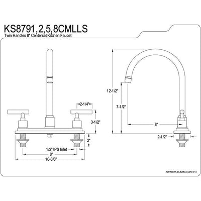 Kingston Polished Brass Manhattan 8" kitchen faucet without sprayer KS8792CMLLS