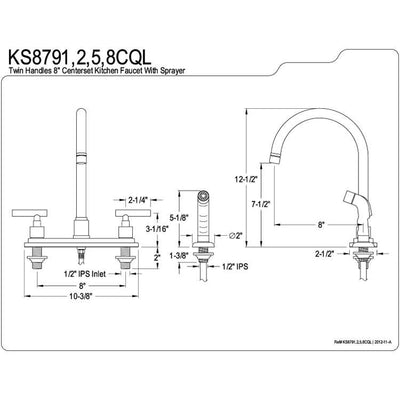 Claremont Polished Brass Two handle 8" Kitchen Faucet Matching Sprayer KS8792CQL