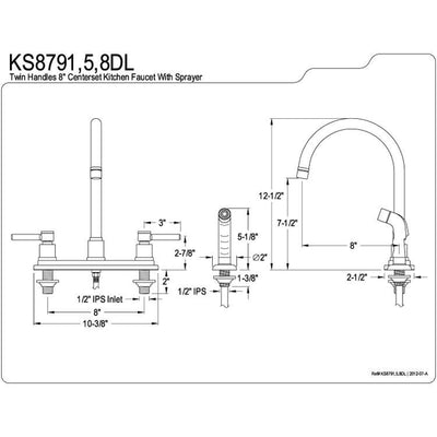 Kingston Brass Concord Satin Nickel 2 Handle Kitchen Faucet w/ Sprayer KS8798DL